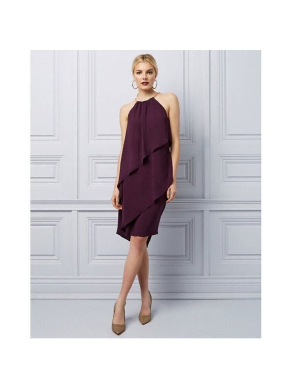 Women Le Chateau Halter Tiered Ruffle Cocktail Dress XXL